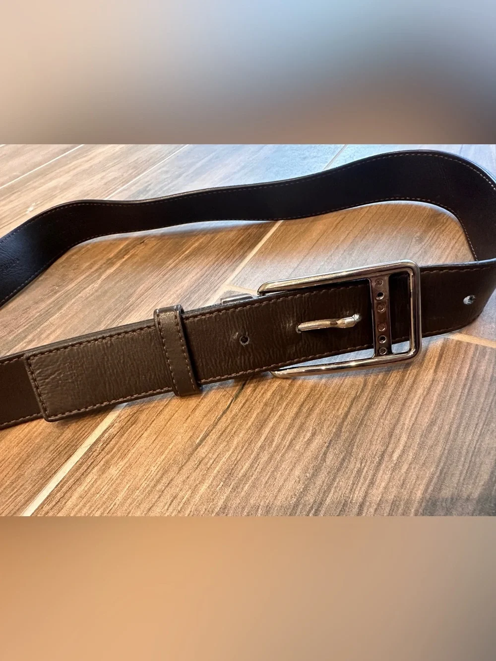 Versace Collection Men’s Brown Leather Belt 90/36 Made Italy Silver Buckle